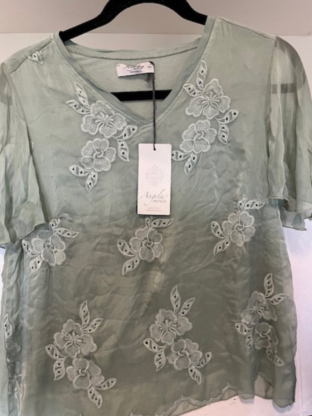 Angela Moda embroidered silk blend blouse.